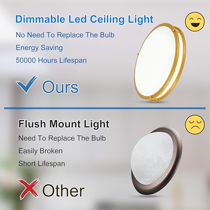 DLLT Flush Mount LED Ceiling Light: 16 Inch 5CCT (3000K-6000K) & Dimmable Ceiling Light Fixtures for Bedroom Hallway - 36W Modern Gold Super Bright Kitchen Lighting Fixtures Ceiling