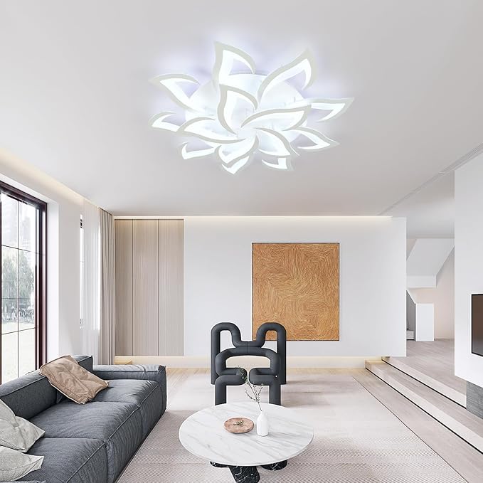 Goeco Modern Ceiling Light, 14-Petals LED Dimmable White Acrylic Flower Design Flush Mount Ceiling Light, 3000K-6500K with APP/Remote Control for Living Room, Dining Room, Kitchen