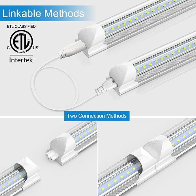 SHOPLED LED Shop Lights 2FT, 20W 2600LM 5000K Daylight, V-Shaped Utility Shop Lights, T8 Linkable Ceiling Light Fixtures, 2 Foot Tube Light for Workbench, Basement, Cabinet, ETL Listed, 4-Pack
