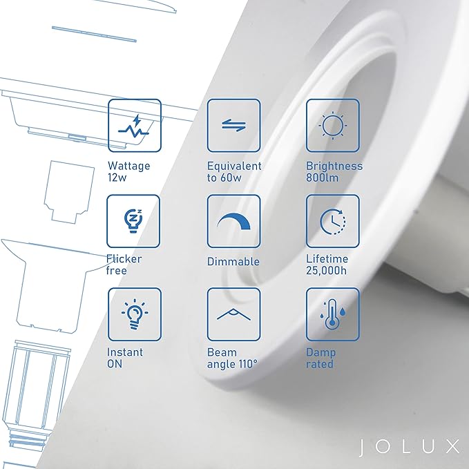Jolux 5/6 Inch LED Can Lights Adjustable Recessed Retrofit Downlight,12W=60W,2700K Soft White,800LM,Dimmable,ETL Damp Rated Conversion kit, Easy Screw-in Install,Flat Trim,12-Pack…