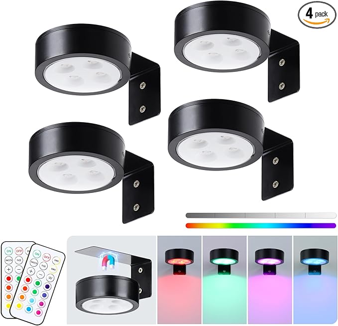 KELUOLY 4-Pack Wireless Battery Operated Painting Light with Remote Control,13 Color RGB Magnetic Led Art Picture Lights for Wall, Dimmable and Timer Poster Light, Wall Decor Black Display Light