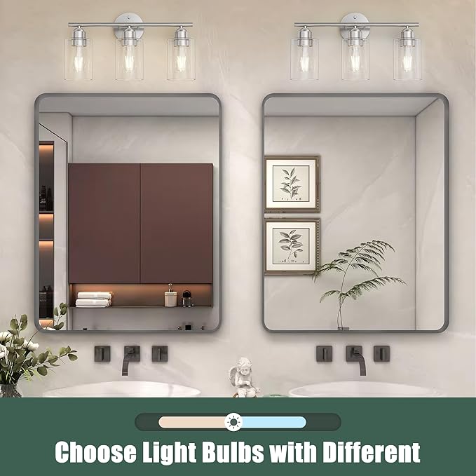 Espird Bathroom Vanity Light Fixtures Brushed Nickel, 3 Lights Bathroom Over Mirror, UL Certified, Modern Wall Lighting Fixtures with Glass Shade, E26 Socket