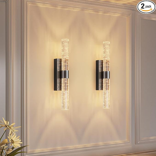 camuucci Battery Operated Wall Sconces Set of 2 Rechargeable Battery Powered Wall Light with 12000mAh Not Hardwired Dimmable Wall Lamp Fixtures for Bedroom Living Room Black 15.3 Inches