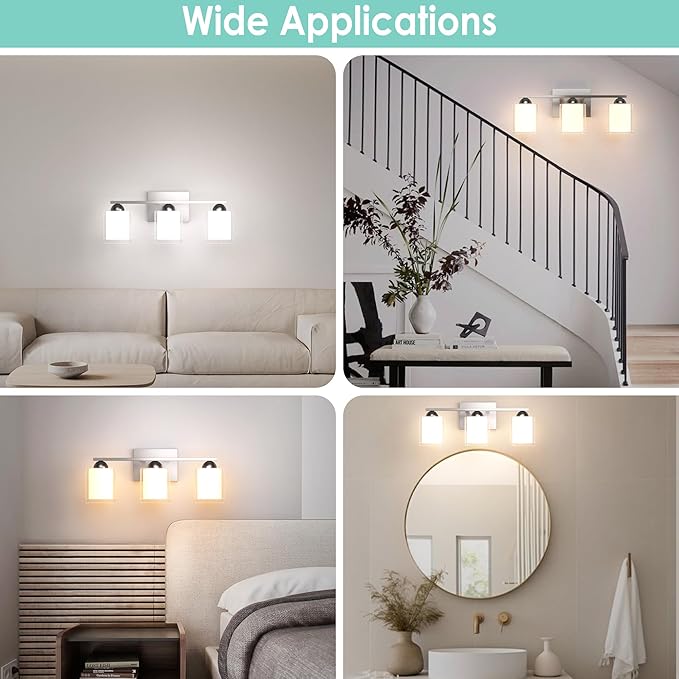 Quntis 3 Light Brushed Nickel Bathroom Light Fixtures, Modern Vanity Lights Over Mirror with 5 Colors & Stepless Dimmable, 16 Inch LED Bathroom Lighting with Milk White Frosted Glass (Bulbs Included)