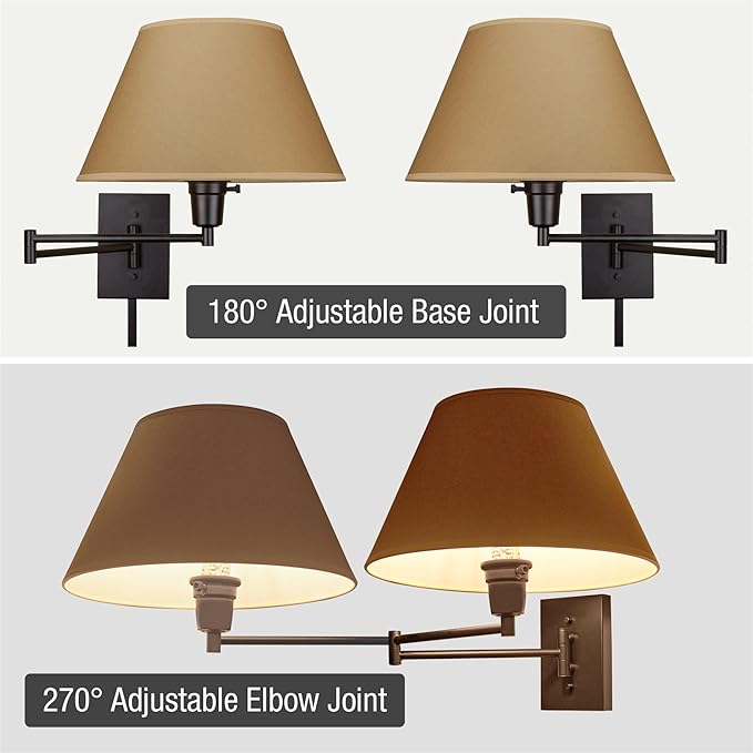 Kira Home Cambridge 15" Modern Swing Arm Wall Sconce with Opaque Empire Paper Shade, 2-in-1 Plug in or Hardwired Wall Lamp with 3-Way Switch, Black Finish