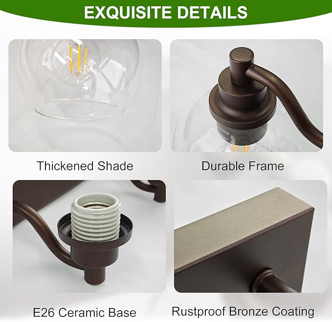IZORRO Bathroom Light Fixtures, 4 Light Oil Rubbed Bronze Vanity Light, Modern Wall Sconces with Globe Clear Glass Shade, Vanity Lighting Fixtures Over Mirror,E26 Bulb Socket