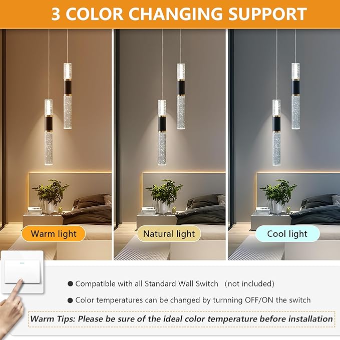 Modern Pendant Light for Kitchen Island Lighting Fixture, Black and Gold Modern Island Lights for Kitchen Over Table Luxury Crystal Led Chandelier with Bubble Design