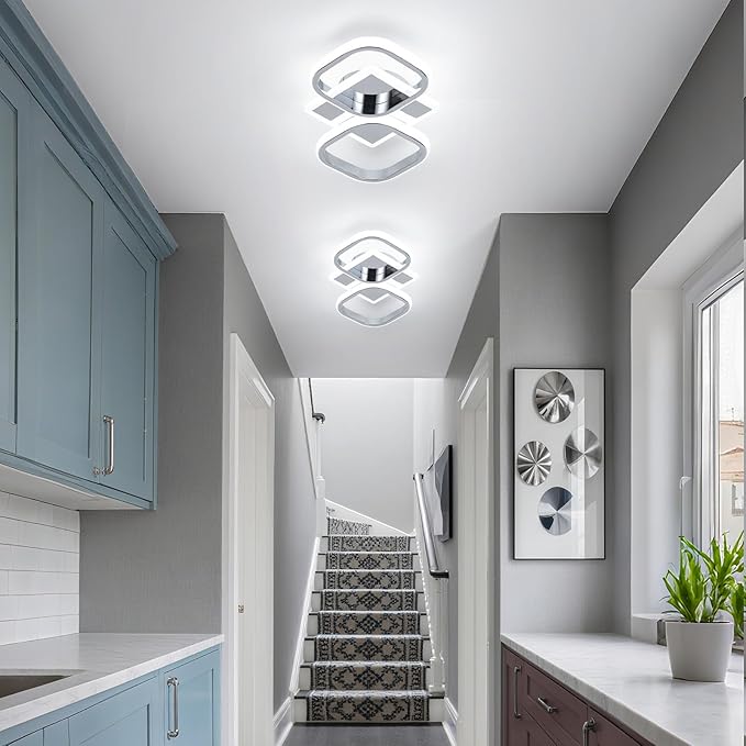 ElDISUNY Modern LED Ceiling Lights, 30W Sliver Elegant Square Lamp LED Ceiling Lights Fixture for Kitchen Hallway Indoor Home Office Living Room Bedroom Dining Room 6000K(2 Packs)