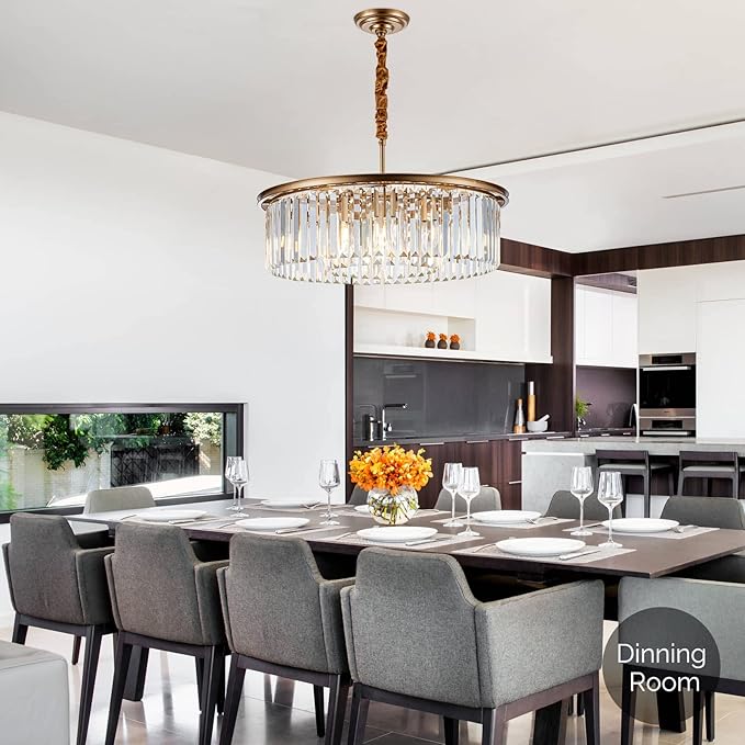 23" Gold Crystal Chandelier 8-Light Modern Crystal Pendant Ceiling Light 2-Rings Luxury Chandeliers,for Dining Room Kitchen Island Living Room Bedroom