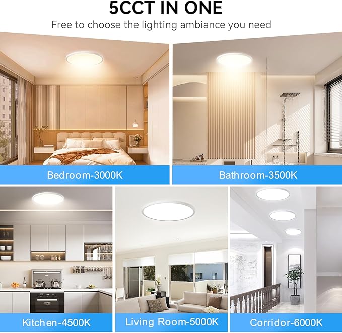 12Inch Dimmable LED Ceiling Lights, 5 Colors Selectable (3000K-6000K) Flush Mount, Ultra Thin (0.87Inch) for Living Room (White, 12in-4Pack(5 Colors))