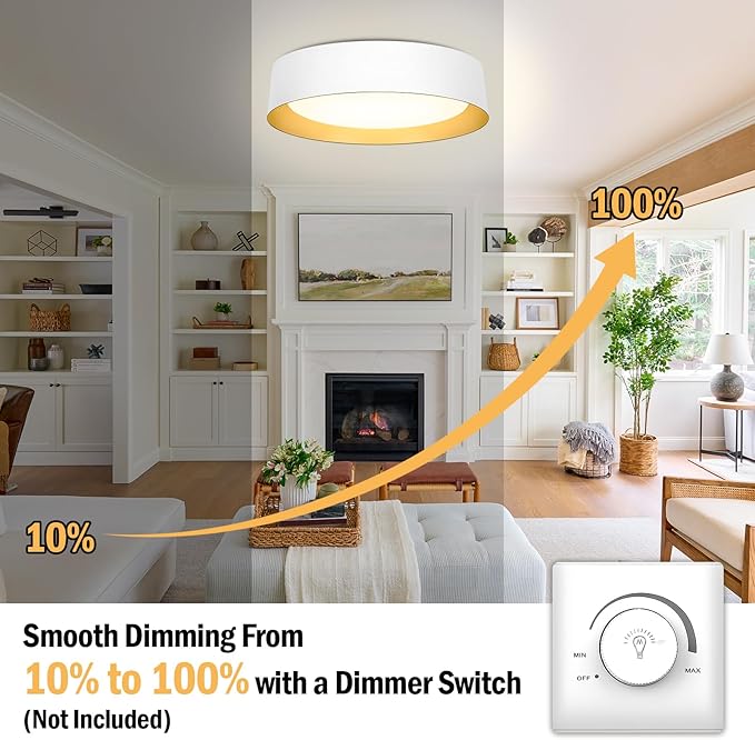 BrightHome 16in Flush Mount LED Ceiling Light, 30W(300W Equiv) 3000LM, 5CCT 2700K 3000K 4000K 5000K 6000K, Dimmable Modern Flush Mount Light for Bedroom, Bathroom, Hallway, White and Gold