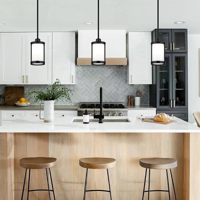 Black Milk Glass Pendant Light Kitchen Island,Modern Art Deco Chandelier Mini Pendant Lighting,Farmhouse Hanging Light Fixtures Over Sink for Dining Room