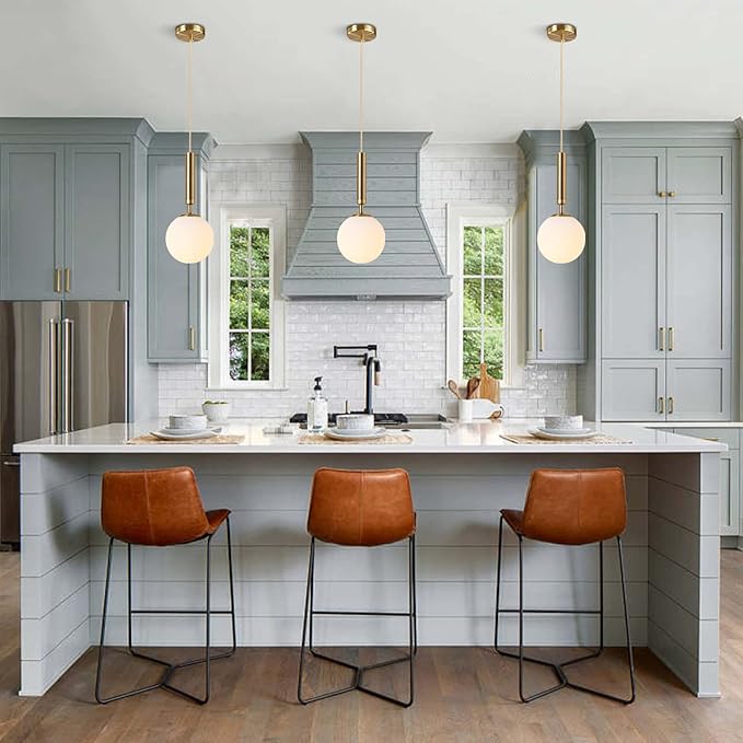 KCO Lighting Modern Globe Pendant Lights Kitchen Island Lighting White and Gold Pendant Light Single Pendant Lighting Frosted Glass Hanging Light Brass Vintage Ceiling Light Fixture