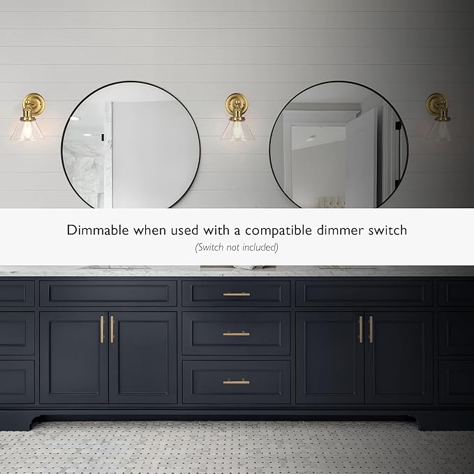 Design House Augustin Wall Sconce, 1-Light, Seeded Glass Warm Glow, Dimmable, Up/Down Glow, Easy Installation, E26 Socket, Satin Gold, 7.9 in L x 8.5 in D x 11.1 in H, 589028-SG