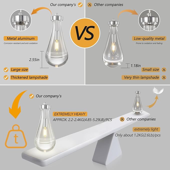 Raindrop Pendant Lights Kitchen Island Teardrop Chrome Hanging Light Fixtures Clear Solid Glass Pendant Light Modern Chandeliers for Dining Room Porch Corridor Living Room…