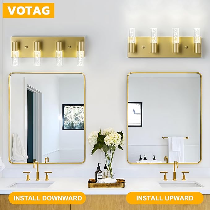 Bathroom Vanity Light Fixtures Over Mirror Brushed Golden Finish Coating, 4 Light Vanity Lights, Wall Sconces Fixture Vanity Lighting for Bathroom