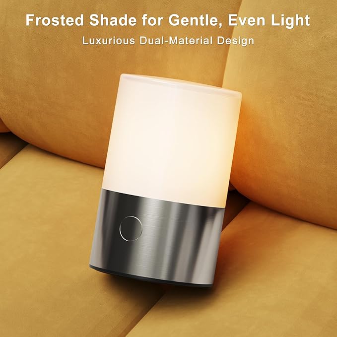 Small Table Lamp - Rechargeable, Portable, Up to 20-Hour Battery Life, 10 Brightness Levels, Auto-Off Timer, Waterproof, Warm Light for Bedside, Travel, Camping & Décor-Nickel Finish