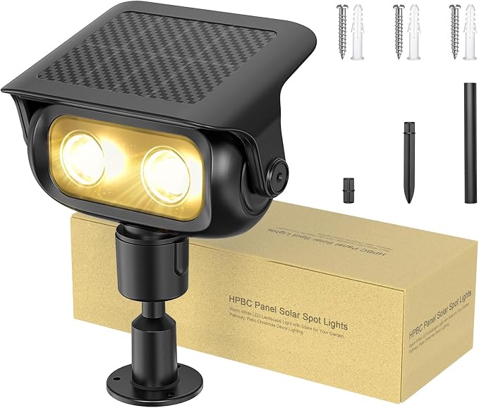CREATESTAR Solar Landscape Spotlights Outdoor for Garden Ambience, Warm White LED Spot Lights for Tree, Flag Lighting, Adjustable Solar Uplights, Auto On/Off Dusk to Dawn
