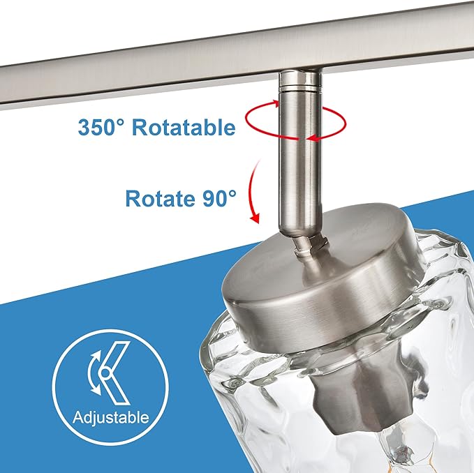 6 Light Track Lighting,Brushed Nickel Bathroom Vanity Light Modern Ceiling with Rotatable Track Head and E26 Base Vanity Lights Clear Hammered Shade Wall Mount Lighting Sconce