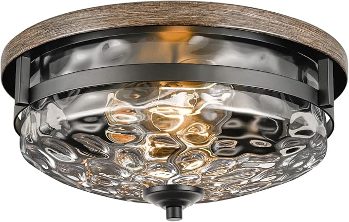 Edwarmlux Flush Mount Ceiling Lights, 2-Light Farmhouse Close to Ceiling Light, Industrial Ceiling Lighting Fixture for Kitchen Hallway Bedroom Living Room Stairways Porch (Water Ripple Glass)