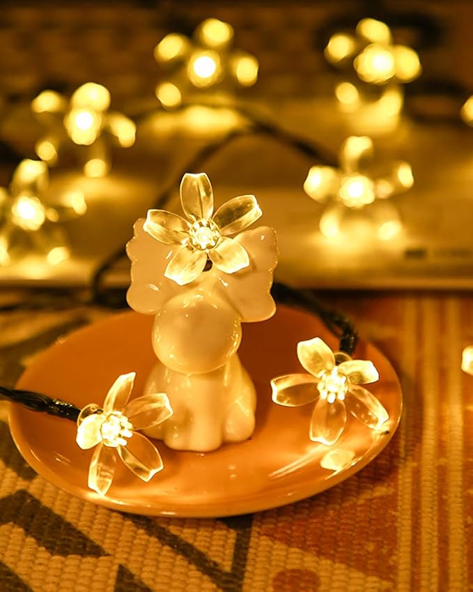 USB Plug in 33ft 100 LED Fairy Flower Lights Strin Indoor Outdoor Decor | Warm White Decorative Floral Lamp Indoor Outdoor Decorations For Bedroom, Christmas, Valientine'S Day, Easter Or Birthday