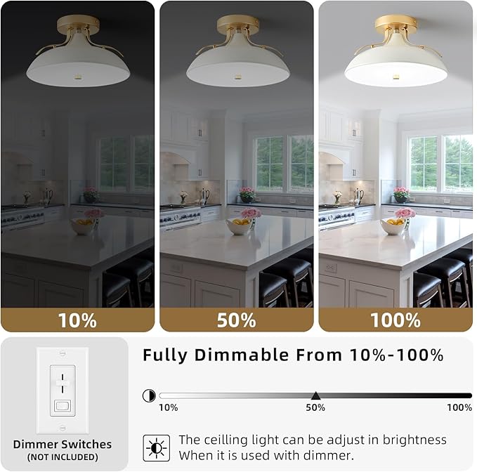 OKELI Dimmable LED Ceiling Light Fixture, 5CCT 2700K–6000K Modern Semi Flush Mount Ceiling Light, 24W White Gold Close to Ceiling Lamp for Kitchen Bedroom Hallway Entryway Laundry Room, 11.8 Inch