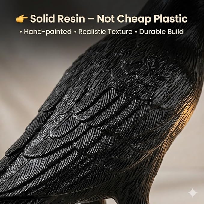 Shandaglo Raven Lamp Gothic Decor, Black Crow Table Lamp with LED Bulb, Unique Dark Aesthetic Night Light for Bedroom Desk, Halloween Home Decoration Gift
