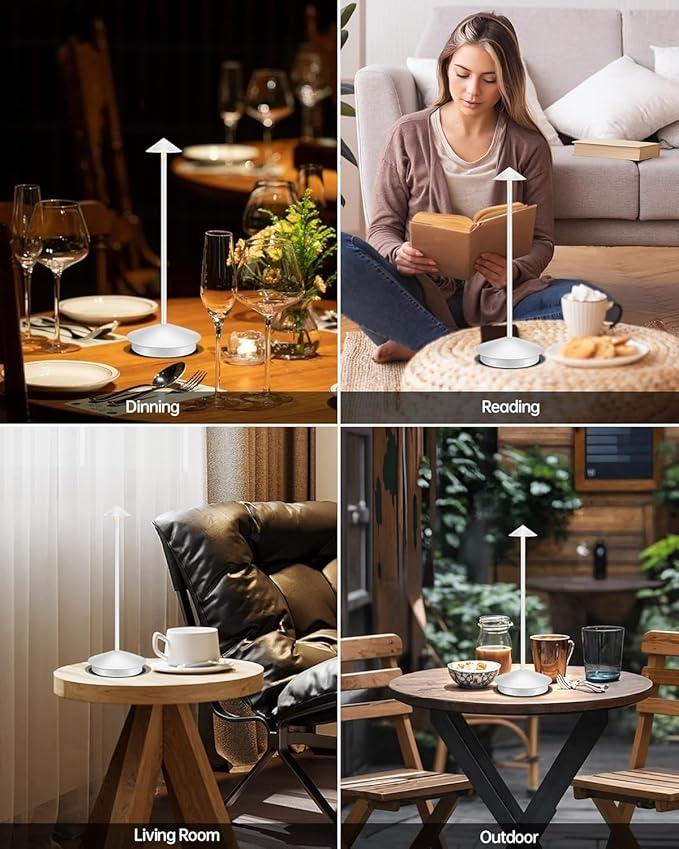 Portable LED Cordless Lamp Table Light 2 Pack, Rechargeable 6000mAh Battery Outdoor Table Lamp for Dining Restaurant Patio Bedroom Camping, IP54 Waterproof, Dimmable