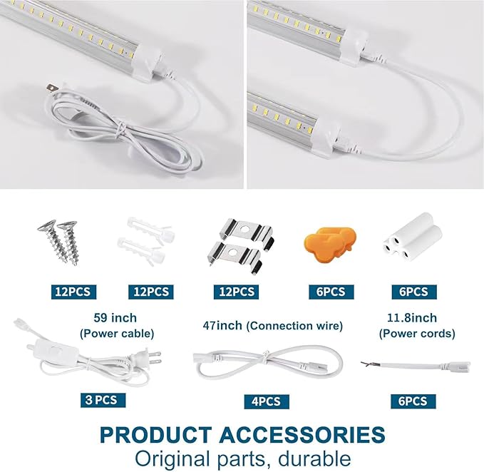Led Shop Lights,Led Shop Lights 4FT 50W 6500K 7000LM Clear White,Shop Light 4FT 110V Linkable Integrated V-Shape for Shop Garage,Warehouse,Workbench and Workshop Commercial Bay Lighting(6-Pack)