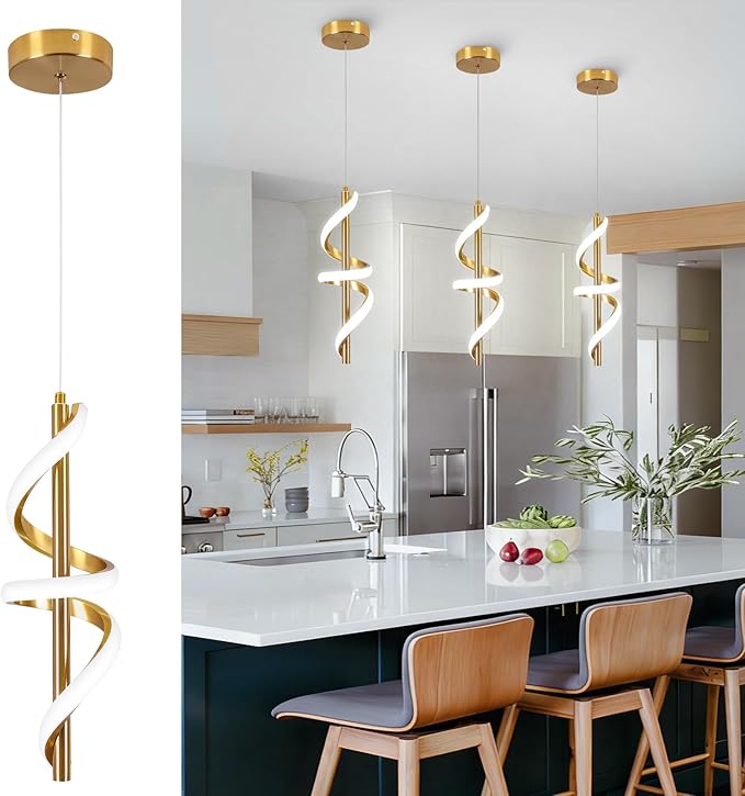 CANEOE Gold Pendant Light Fixtures, Adjustable Modern Pendant Lights Kitchen Island Small Pendant Lighting for Kitchen Island Dining Room Living Room Bedroom Hanging Light Fixtures,1 Pack (Gold,6000K)