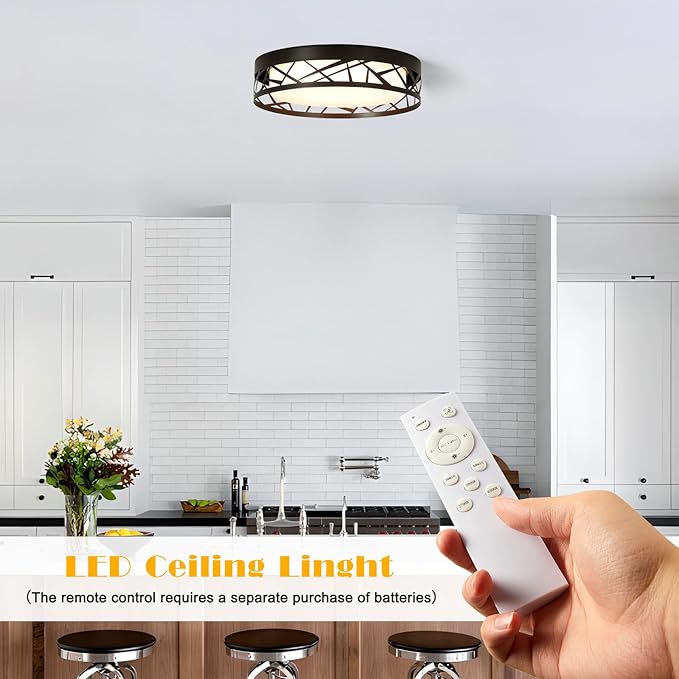 Modern Dimmable LED Flush Mount Ceiling Light with Remote, 2400LM 2700K-6500K Adjustable 12 Inch Bedroom Ceiling light with Night Light for Kitchen Hallway Bathroom Living Room (Black, Vertical)