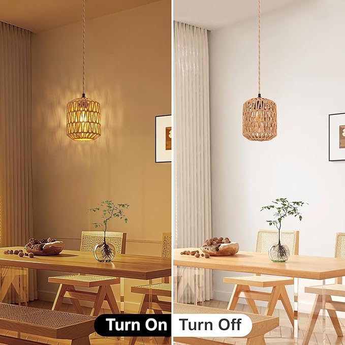 Pendant Light Hanging Lights 15ft Plug in Pendant Light - Hanging Light with On Off Switch Plug in Cord Pendant Light Fixture E26 E27 Light SocketCord for Bedroom Living Room ( 5-Paper Cord Shade)