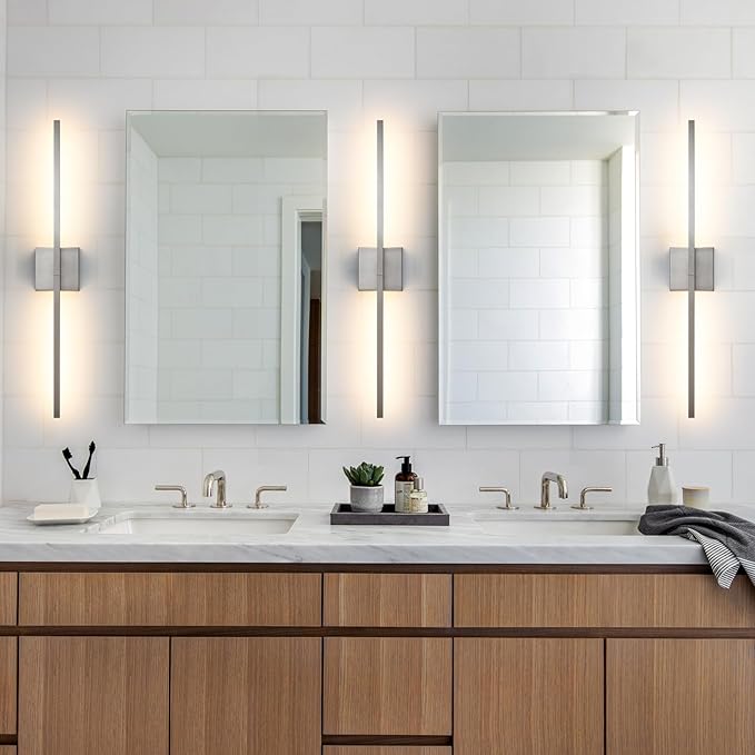 Bathroom Vanity Light Fixtures - 30inch Dimmable Brushed Nickel Bathroom Lights Over Mirror 18W LED Vanity Light Bar 3500K Modern Wall Sconce Lighting for Mural