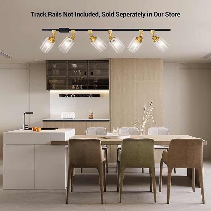 VANoopee H Type Track Lighting Heads E26 Track Light Ceiling Modern for Kitchen, Compatible with H Track Lighting Rail System, Gold Track Lighting Fixtures with Glass Lamp Shade, 4 Pack, No Bulbs