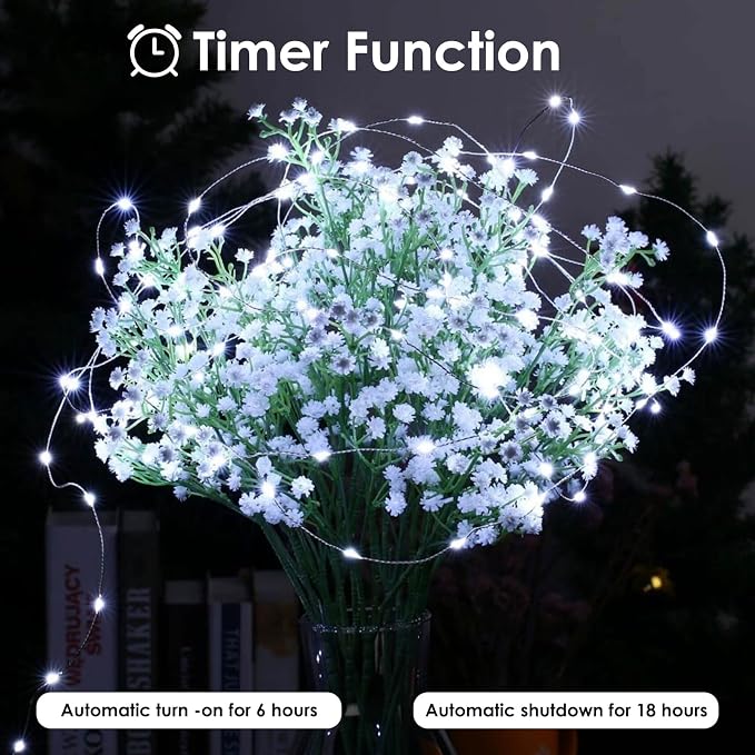 8-Pack Fairy Lights Battery Operated with Timer, 16 FT 50 LED String Lights Outdoor Indoor, Battery Twinkle Lights Waterproof for Christmas Bedroom Centerpiece Décor (Cool White)