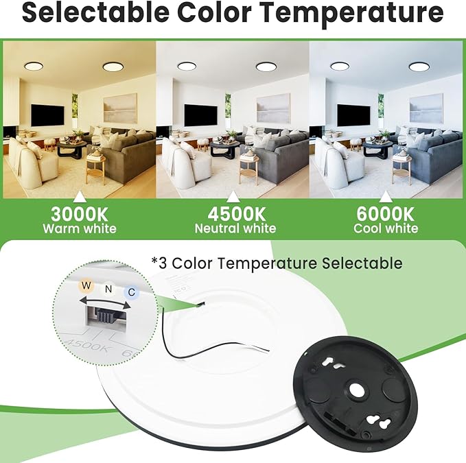 zemty Black Ceiling Light 9 Inch,24W 2400lm Bright LED Flush Mount Light Fixture 3000K/4500K/6000K Adjustable,Thin Flat Ceiling Lamp for Bathroom Closet Pantry Hallway
