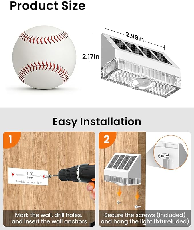 VOLISUN White Fence Lights, Dusk to Dawn Solar Fence Lights Outdoor Waterproof with Warm White LED Spot Lens, Solar Light for Fence, Yard, Wall, Backyard, Railing, Deck, and Patio, 24 Pack