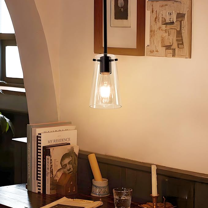 Pendant Light Fixtures, Matte Black Kitchen Ceiling Lights, Clear Glass Pendant Lights for Kitchen Island