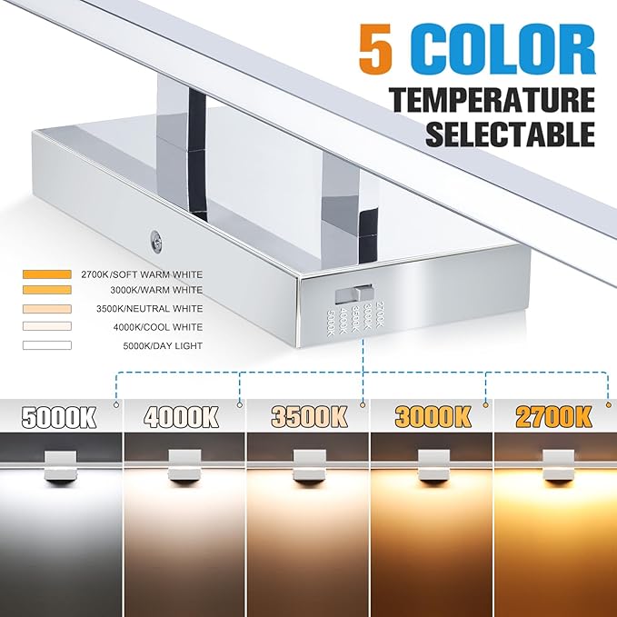 VOLISUN 48-Inch Dimmable Bathroom Vanity Light, 30W 5CCT LED Fixture Over Mirror, Chrome, ETL Certificated