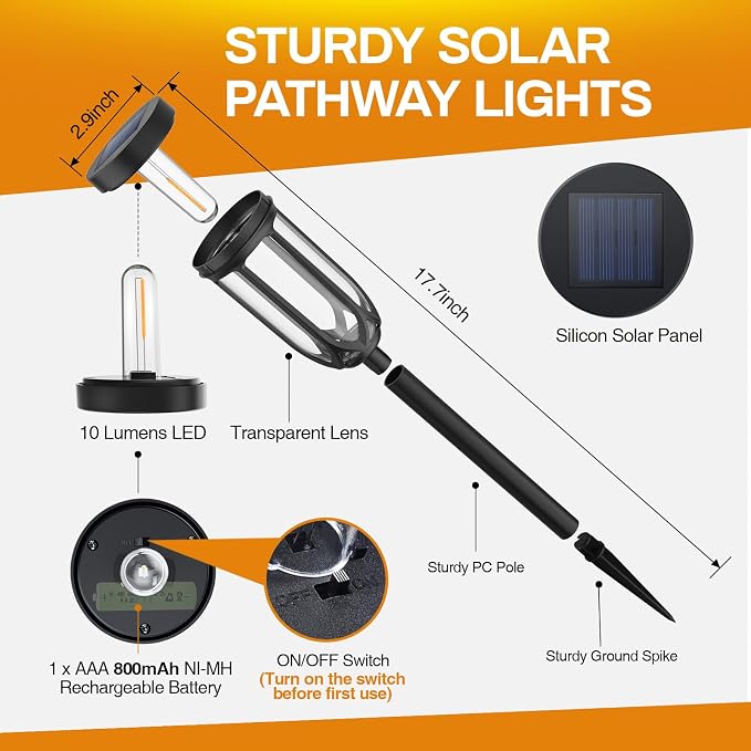 UMYBJRNDSA-Solar Lights Outdoor 8 Pack, Solar Pathway Lights, Solar Lights Outdoor Waterproof IP65, Bright Auto On/Off Garden Lights, Solar Landscape Lights for Driveway Walkway Lawn Yard (Warm White)