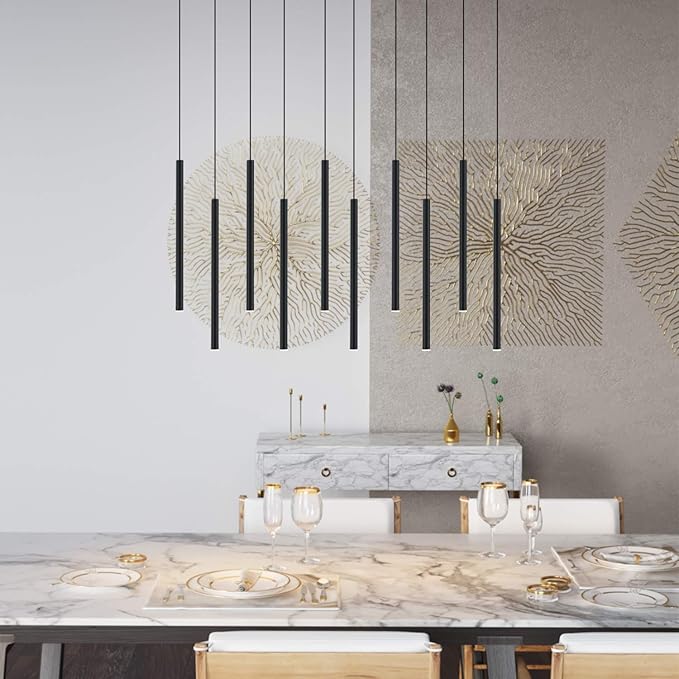 CANALIS 10 Mini Pendant Lighting Black - LED Hanging Light Fixture for Kitchen Island, Bar, Foyer - Cluster Pendants - Dimmable, Adjustable Wire, Lamp Bulb Included