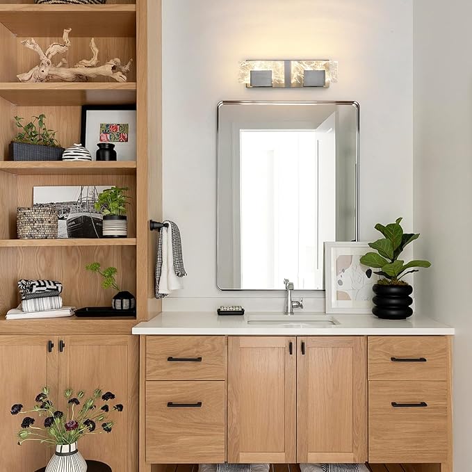 LED Bathroom Vanity Light: 16 Inch Brushed Nickel Acrylic Modern Lighting Fixtures - 2-Lights Contemporary Smoke Design Wall Lights Fixture Over Mirror 3000K