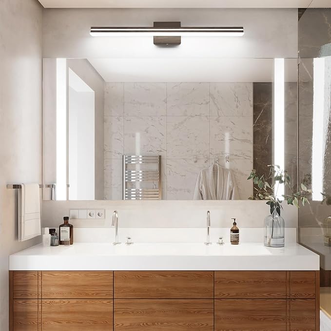 SineRise 32-Inch LED Modern Bathroom Vanity Light Bar, Brown Modern Acrylic Bathroom Wall Lighting Fixtures Over Mirror (Cool White 6000K)