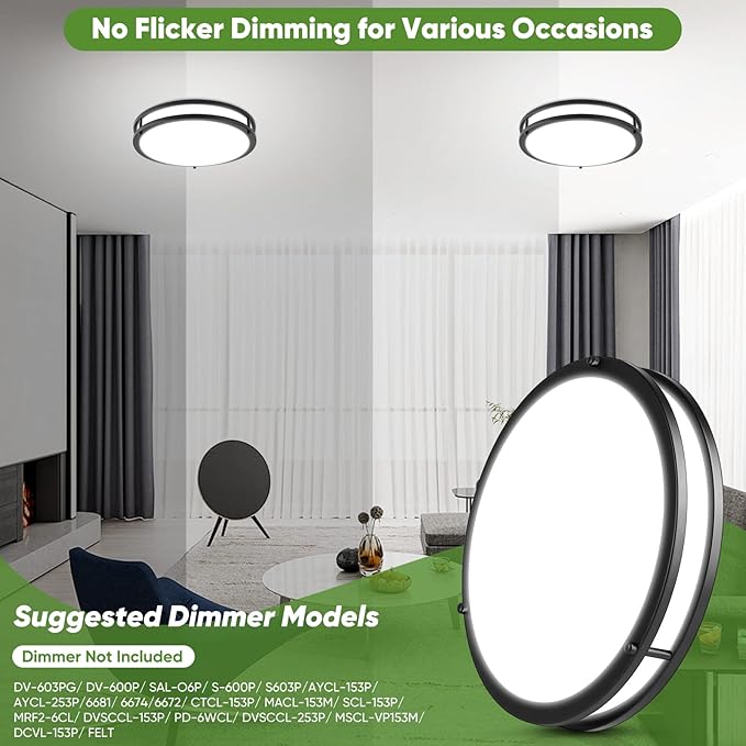TOBUSA 36W LED Flush Mount Ceiling Light Fixture, 13inch LED Ceiling Light 3600LM, Modern Black Ceiling Light 2700K/3000K/4000K/5000K/6500K 5CCT, Dimmable Ceiling Lamp for Living Room Kitchen,1 Pack