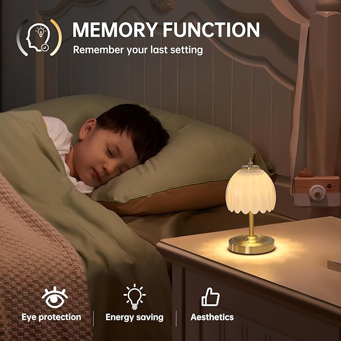 Shenmoyl Tulip Small Table Lamp, 5200mAh Cordless Touch Control Mini Table Lamp with 3 Color Temps & Stepless Dimming, Perfect for Small Spaces Like Dressers, Bedsides, Bookshelves (White Tulip)