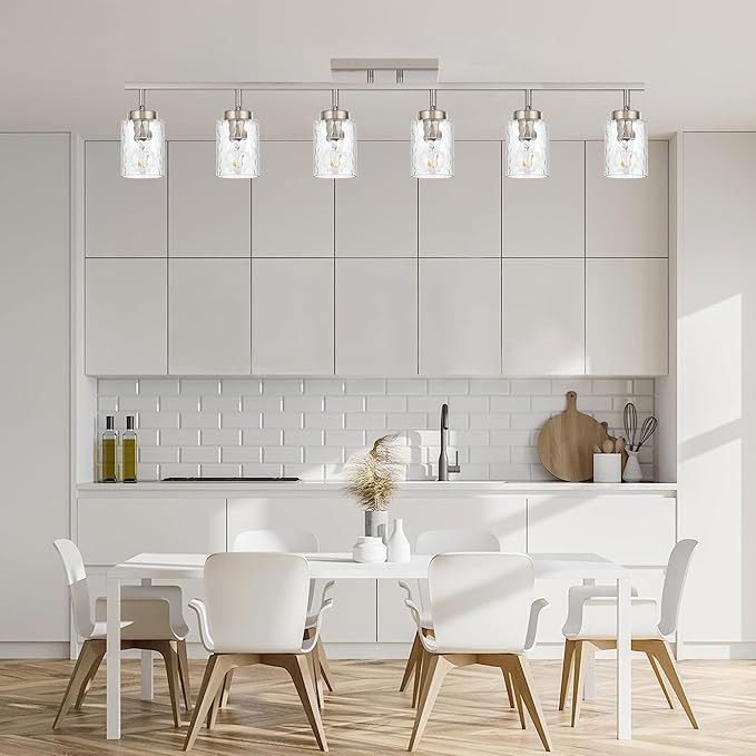 6 Light Track Lighting,Brushed Nickel Bathroom Vanity Light Modern Ceiling with Rotatable Track Head and E26 Base Vanity Lights Clear Hammered Shade Wall Mount Lighting Sconce
