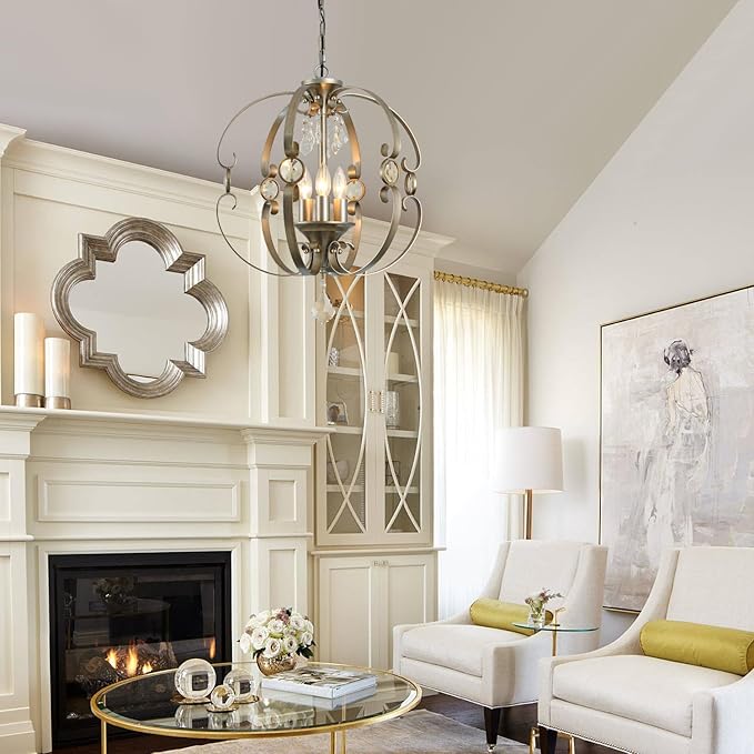 Antique Crystal Chandeliers for Dining Room Light Fixture, 3-Light 18 Inch Vintage Bronze Chandelier for Kitchen Island, Living Room, Foyer, Staircase, Villa (Antique Silver)