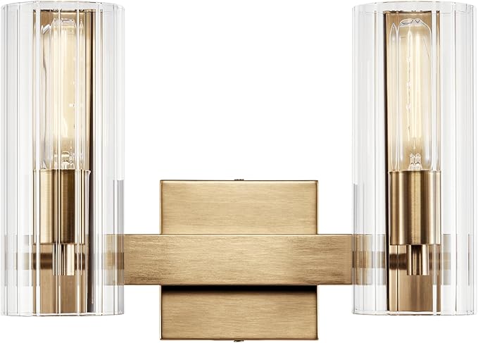 Kichler Jemsa 2-Light Modern Bathroom Vanity Light Fixture with Clear Fluted Glass in Champagne Bronze for Bathroom or Powder Room Wall Mount (9.75 in x 13.75 in), 55167CPZ