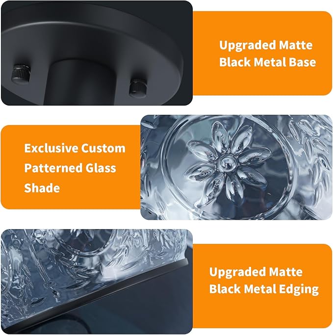 Black Vintage Semi-Flush Mount Ceiling Light with Globe Glass. Ideal for Small Kitchen, Closet, Hallway, Entryway, and Bathroom Lighting