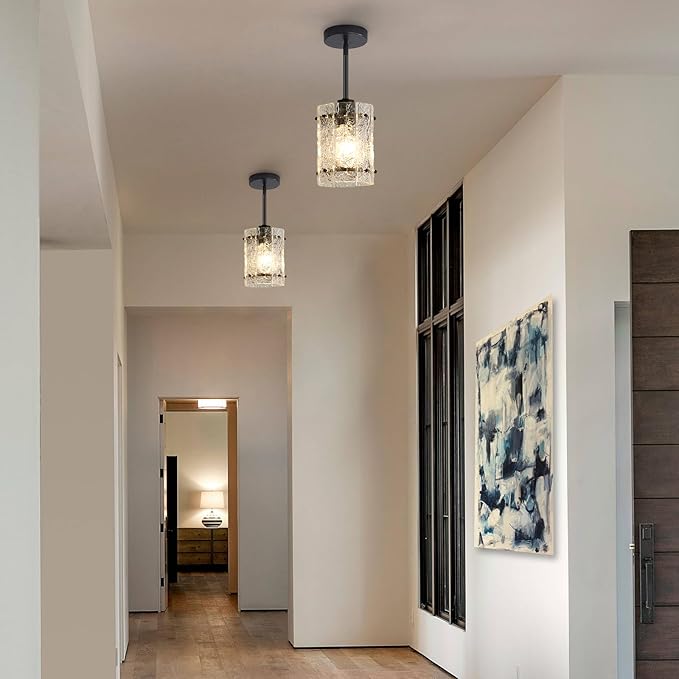 Black Glass Pendant Lights Kitchen Island, Water Ripple Round Pendant Lights Adjustable Modern Hanging Pendant Light Fixtures for Kitchen Island Dining Room Above Sink Foyer Entryway 2 Pack